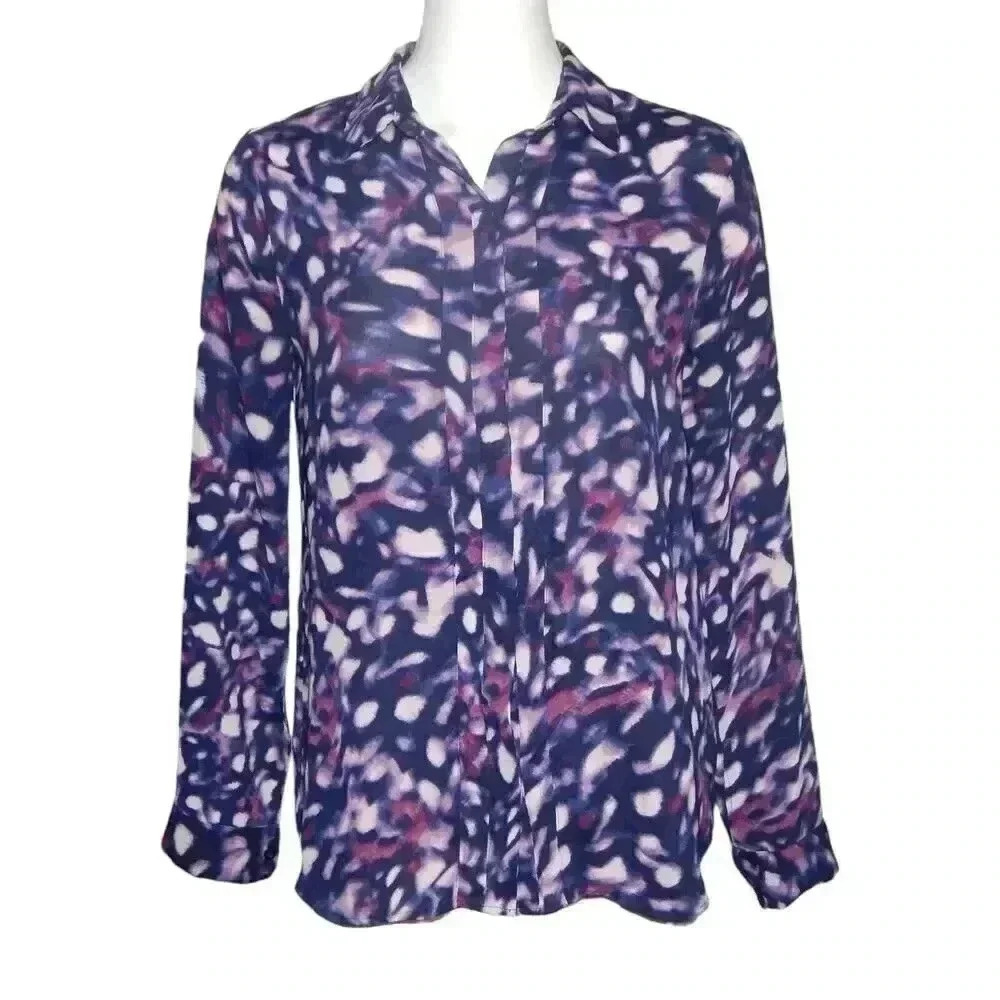 Robert Rodriguez Lyndsey Midnight Womens Blouse Button Down Shirt Purple Size XS